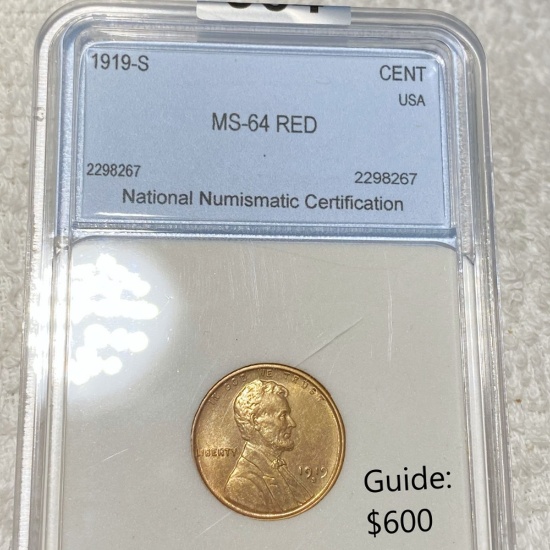 1919-S Lincoln Wheat Penny NNC - MS 64 RED
