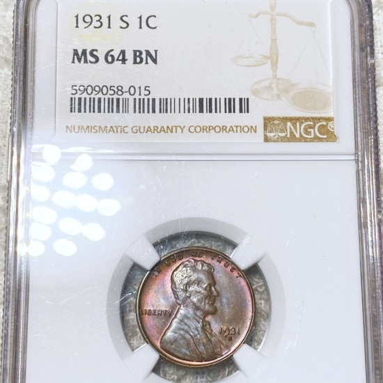 1931-S Lincoln Wheat Penny NGC - MS 64 BN