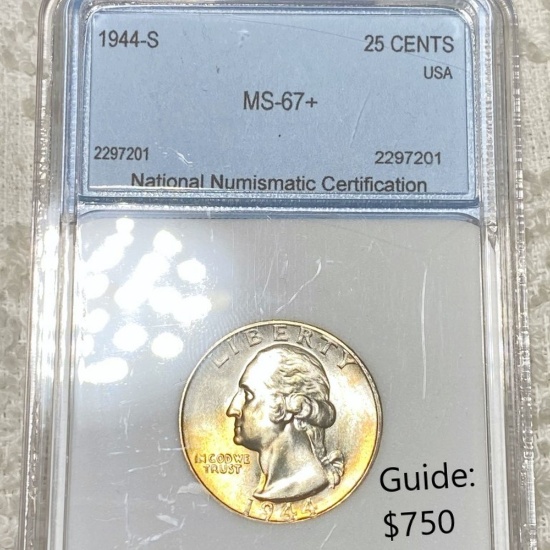 1944-S Washington Silver Quarter NNC - MS67+