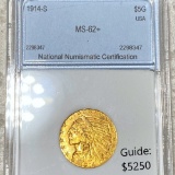 1914-S $5 Gold Half Eagle NNC - MS62+