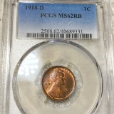 1918-D Lincoln Wheat Penny PCGS - MS 62 RB