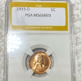 1933-D Lincoln Wheat Penny PGA - MS 66 RED