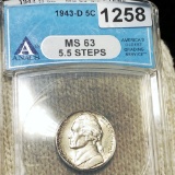 1943-D Jefferson War Nickel ANACS - MS63 5.5 STEPS