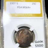 1907-S Barber Silver Quarter PGA - MS64+