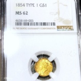 1854 Rare Gold Dollar NGC - MS62