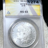 1878 8TF Morgan Silver Dollar ANACS - MS63