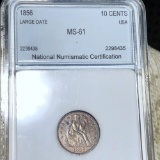 1856 Seated Liberty Dime NNC - MS61 LRG DATE