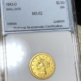 1843-O $2.50 Gold Quarter Eagle NNC - MS62