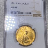 1991 $25 Gold Eagle NGC - MS68 1/2Oz