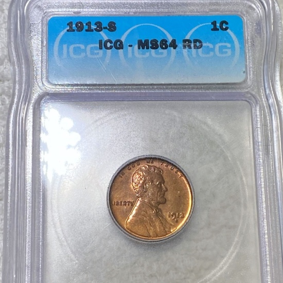 1913-S Lincoln Wheat Penny ICG - MS 64 RD