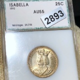 1893 Isabella Silver Quarter PCI - AU55