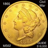 1865 $20 Gold Double Eagle UNCIRCULATED