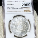 1859 Mexican Silver 8 Reales NGC - MS 62 PL