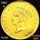 1860-S Rare Gold Dollar ABOUT UNCIRCULATED