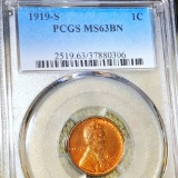 1919-S Lincoln Wheat Penny PCGS - MS 63 BN