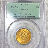 1907-D $5 Gold Half Eagle PCGS - MS62