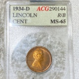 1934-D Lincoln Wheat Penny ACG - MS65