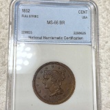 1852 Braided Hair Large Cent NNC - MS 66 BR