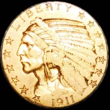 1911 $5 Gold Half Eagle LIGHTLY CIRCULATED