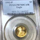 1992-P $5 Gold Half Eagle PCGS - PR 70 DCAM 1/10Oz