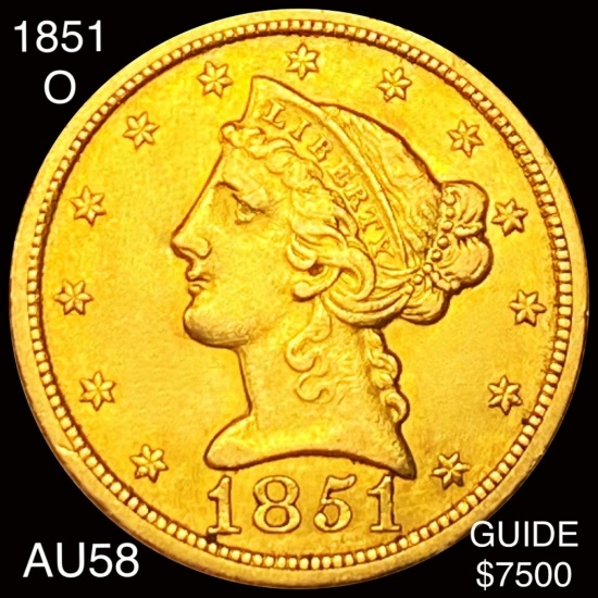 1851-O $5 Gold Half Eagle CHOICE AU