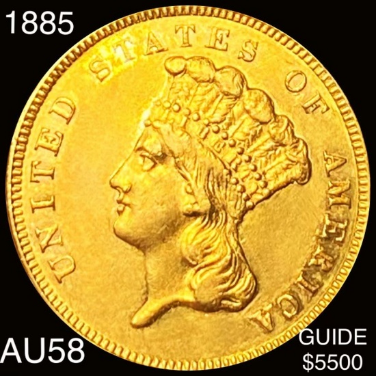 1885 $3 Gold Piece CHOICE AU