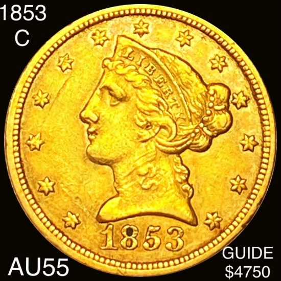 1853-C $5 Gold Half Eagle CHOICE AU