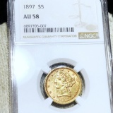 1897 $5 Gold Half Eagle NGC - AU58