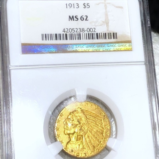 1913 $5 Gold Half Eagle NGC - MS62