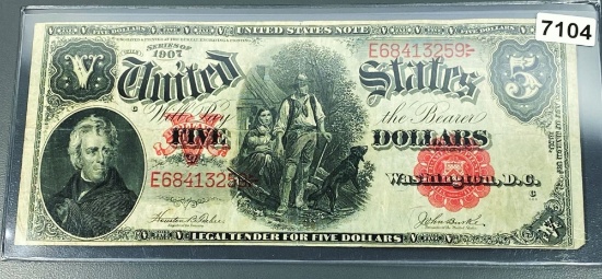 1907 US $5 Red Seal Bill UNCIRCULATED
