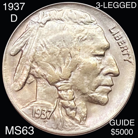 1937-D "3-LEGGED" Buffalo Head Nickel CHOICE BU