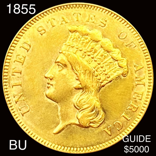1855 $3 Gold Piece BRILLIANT UNCIRCULATED