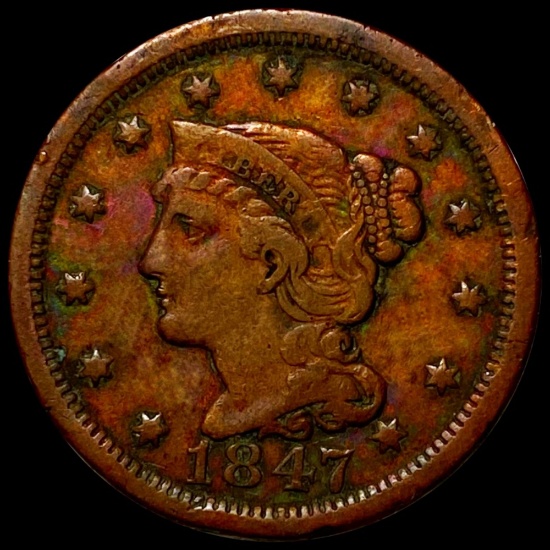 1847 Braided Hair Large Cent NICELY CIRCULATED