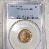 1909-S V.D.B. Lincoln Wheat Penny PCGS - MS 64 RB