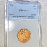 1951 Braided Hair Half Cent NNC - MS 63 RED