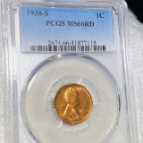 1938-S Lincoln Wheat Penny PCGS - MS 66 RD