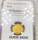 1843-C $2.50 Gold Quarter Eagle NGC - AU55