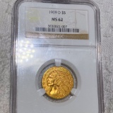 1909-D $5 Gold Half Eagle NGC - MS62