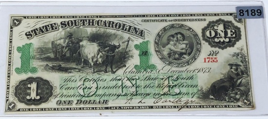 1873 $1 South Carolina Bill UNCIRCULATED