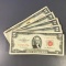 (5) 1953 US $2 Red Seal Bill LIGHTLY CIRCULATED