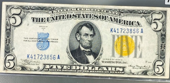 1934 US $5 Gold Seal Bill UNCIRCULATED