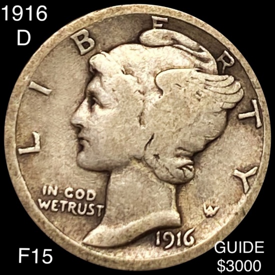 1916-D Mercury Silver Dime NICELY CIRCULATED