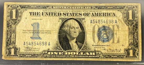 1934 US $1 Blue Seal Bill LIGHTLY CIRCULATED