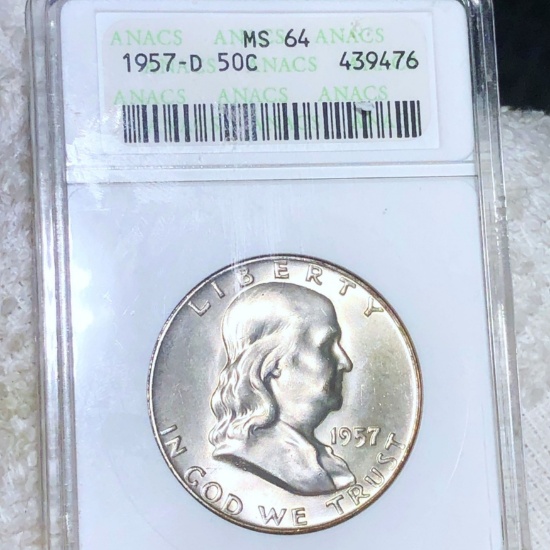 1957-D Franklin Half Dollar ANACS - MS64