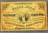 1863 US Fractional Currency 3 Cent Bill XF