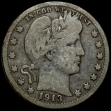 1913-D Barber Silver Quarter NICELY CIRCULATED