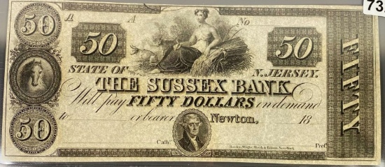 1862 $50 The Sussex Bank Bill UNCIRCULATED