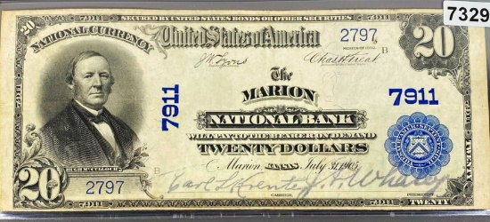 1905 $20 The Marion National Bank Bill UNC