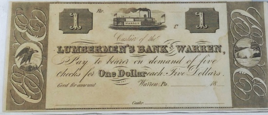 1864 Lumbermen's Bank Dollar UNCIRCULATED