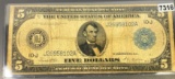 1913 US $5 Blue Seal Bill LIGHTLY CIRCULATED